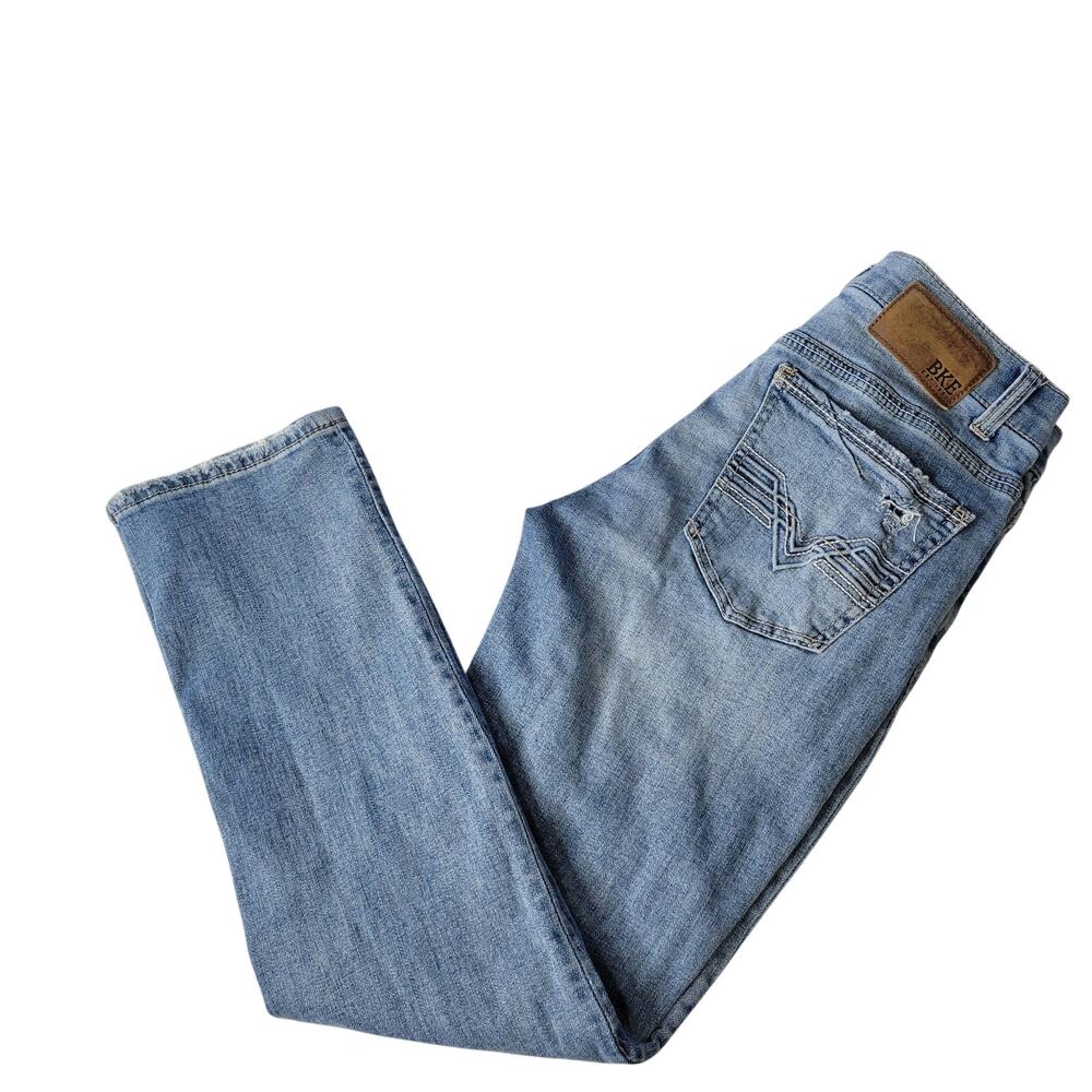 BKE Buckle Jeans Mens 31x30 (31x28.5) Blue Light Wash Stretch Faded Distressed